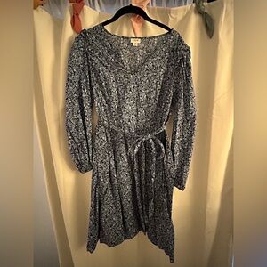 J. Crew Blue Floral Long Sleeve Dress